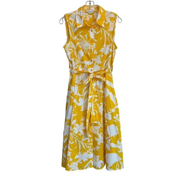 Calvin Klein Dresses & Skirts - Calvin Klein Womens Yellow Floral Cotton Sleeveless Midi Shirt Dress CD5G3HX4 6